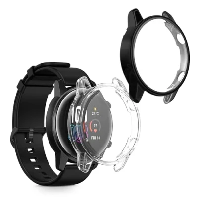 Abbildung von kwmobile 2X Schutzhülle kompatibel mit Honor Magic Watch 2 46mm Hülle Fullbody Cover Set aus Silikon Transparent Schwarz