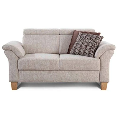 Abbildung von Cavadore 2 Sitzer Sofa Ammerland / Couch mit Federkern im Landhausstil Inkl. verstellbaren Kopfstützen 156 x 84 93 Strukturstoff weiß beige