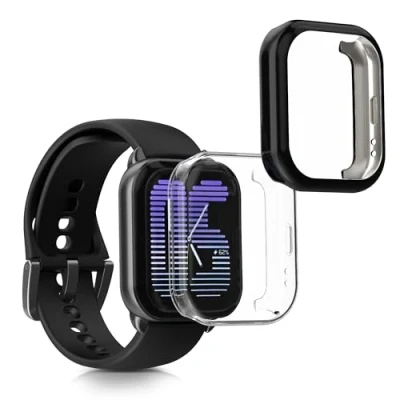 Abbildung von kwmobile 2X Schutzhülle kompatibel mit Amazfit Active (A2211) Hülle Fullbody Cover Set aus Silikon Transparent Schwarz