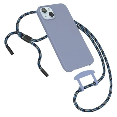 Abbildung von EAZY CASE Hülle mit Band kompatibel iPhone 15 Plus Handyhülle für Silikonhülle Mikrofaser stoßfest Fallschutz Handykette zum Umhängen 2in1 Schutzhülle Handykordel Stahl Blau