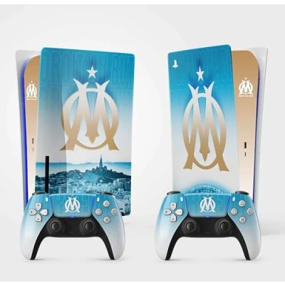 Abbildung von FFrame Aufkleber für PS5 Om, selbstklebend, Playstation 5 Fußball, Konsole und Controller, Standard Edition Disk, Skin Marseille (2 Controller)