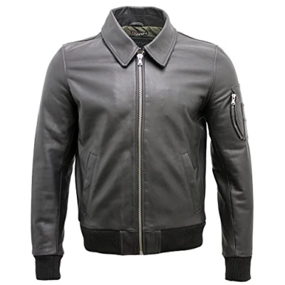 Abbildung von Infinity Männer A2 Schwarz Rindsleder Analine Leder Bomber Jacke 3XL