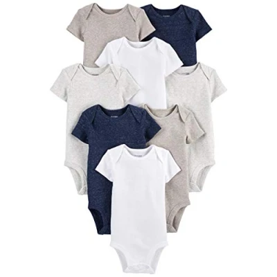 Abbildung von Simple Joys by Carter&#039;s Unisex Baby Neutral Short Sleeve Bodysuit Body, Marineblau Heidekraut/Weiß/Haferbeige, 0 Monate (8er Pack)
