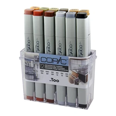 Abbildung von COPIC Classic Set &quot;Architektur Farben&quot;, 12er im Acryl Display, Twin Marker mit einer mittelbreiten und feinen Spitze