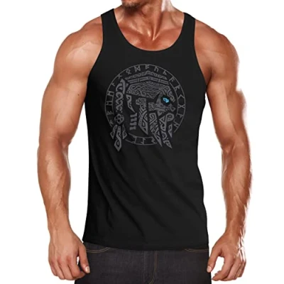 Abbildung von Neverless® Herren Tank Top Odin Ragnar Gott Nordisch Runen Valhalla Wikinger Nordmänner Mythologie Muscle Shirt schwarz L