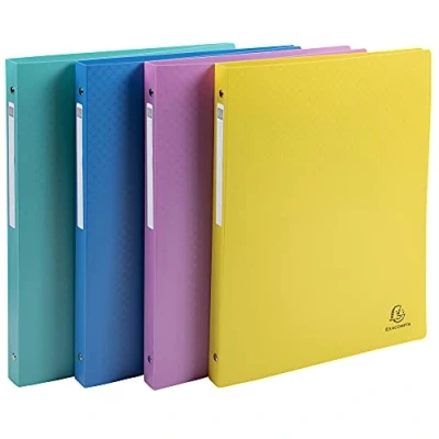 Abbildung von Exacompta 51190E 4er Pack Recycling Kunststoff Ringbuch Forever Young aus flexiblem blickdichtem Polypropylen 4 Ringe Füllhöhe 15mm DIN A4 ideal für Büro und Schule Blauer Engel farbig sortiert
