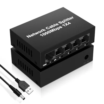 Abbildung von LAN Splitter 1 auf 4 1000Mbps Ethernet Splitter, Gigabit RJ45 Netzwerkverlängerung Stecker, Verteiler Hub Network Switch Ports für Cat 5/5e/6/7/8