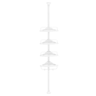 Abbildung von SONGMICS Duschregal, Eckregal Bad, mit 4 Ablagen, Badregal, Gesamthöhe 85 305 cm, höhenverstellbar, Badezimmer Regal, weiß BCB001A