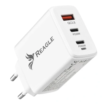 Abbildung von Reagle GaN 65W Schnellladegerät 2X USB C PD &amp; 20W + A QC 3.0 18W, Kompakte Netzteil für Laptop, MacBook, iPhone, Smartphone, Sicheres, Universelles Laden Zuhause, Büro Reise