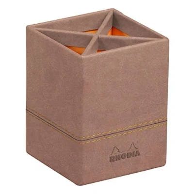 Abbildung von Rhodia 194528C Stifteköcher 8x11 cm, elegant aus Kunstleder, ideal für Stifte, Pinsel &amp; Kugelschreiber, 1 Stück, Rosenholz