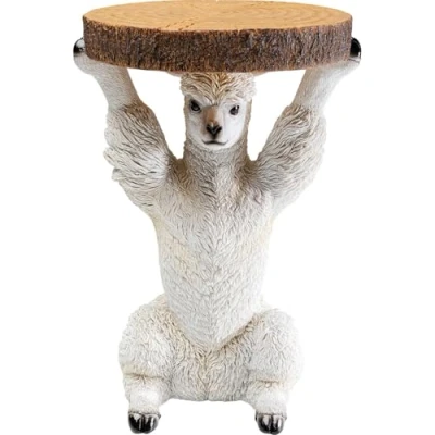 Abbildung von Kare Design Beistelltisch Animal Lama, Weiß, 32cm Durchmesser, Holzoptik, Lustiges Design, Tier Runder Kaffeetisch, Couchtisch, Wohnzimmertisch, Polyresin, 52x35,5x31,5 cm (H/B/T)