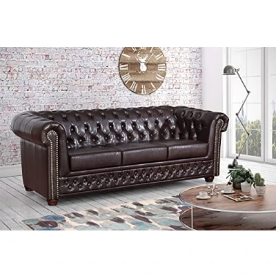 Abbildung von Küchen Preisbombe Sofa Edles 3 Sitzer in Kunstleder Vintage braun Couch Polstersofa, Chesterfield