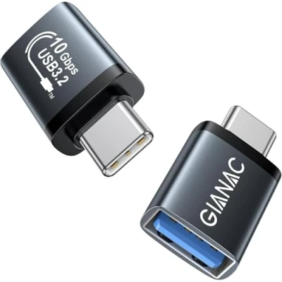 Abbildung von GIANAC Adapter USB C auf (2 Stück) 10Gbps Typ 3.2 Buchse Handy OTG Thunderbolt 3 kompatibel mit iPhone16/15 Serie,MacBook Pro,Galaxy S24 und Andere Smartphone &amp; Tablet
