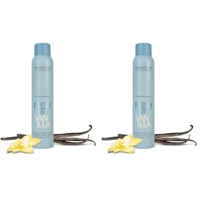 Abbildung von Jean &amp; Len Trockenshampoo Fresh Up Vanilla, leicht auszubürsten, schenkt dem Haar extra Griffigkeit, mit sofort Frische Effekt, Vanille Mandel Duft, ohne Parabene Silikone, vegan, 200 ml