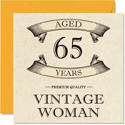 Abbildung von Geburtstagskarte zum 65. Geburtstag im Vintage Stil für Frauen 65 Jahre lustige Mama Schwester Ehefrau Freundin Oma Tante, 145 mm x Damen Grußkarten