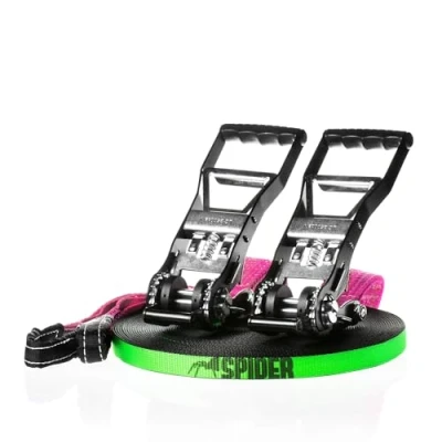 Abbildung von SPIDER Slackline LKS02 Longline Set Fly line 35 2X Power Ratsche Hummer mit Spacers und Umhängetasche Länge 35m