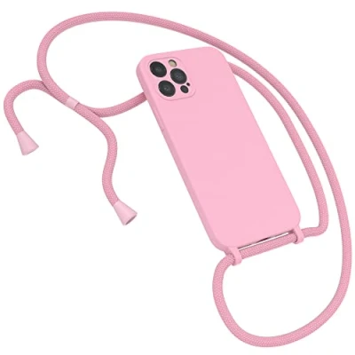 Abbildung von EAZY CASE Premium Silikon Handykette kompatibel mit iPhone 12 Pro Handyhülle Umhängeband, Handykordel Schutzhülle, Silikonhülle, Hülle Band, Kette für Smartphone, Pink