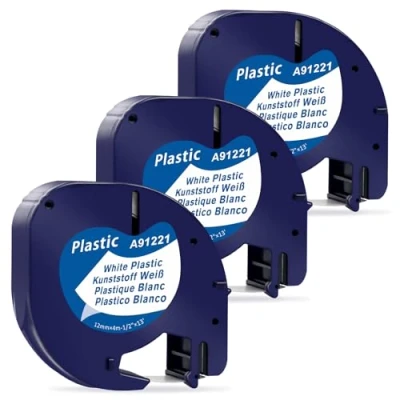 Abbildung von 3 x Etikettenband Kompatibel mit Dymo LetraTag 12mm 4m, Schwarz auf Weiß für XR LT 100H 100T