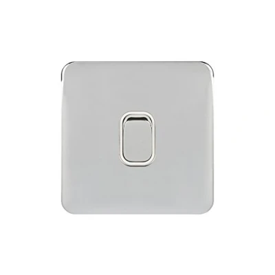 Abbildung von Schneider Electric GGBL1014WPC Lisse Screwless Deco Lichtschalter, 10 AX, poliertes Chrom mit weißem Einsatz