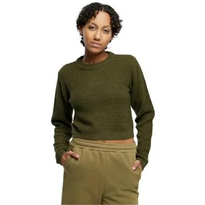 Abbildung von Urban Classics Short Waffle Strickpullover, Damen, Größe: Medium, Summerolive