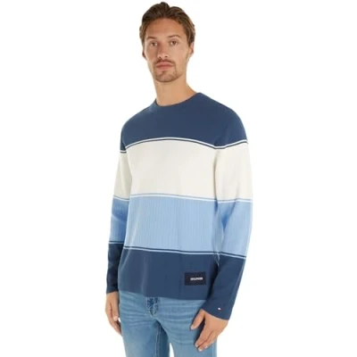 Abbildung von Tommy Hilfiger Herren Pullover Crew Neck Strickpullover, Mehrfarbig (Aegean Sea Multi), S