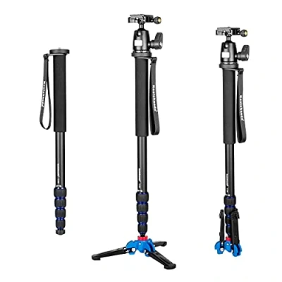 Abbildung von koolehaoda Kamera Aluminium Einbeinstativ mit Stützfuß &amp; K 09 Kugelkopf Für DSLR Kamera. Erweiterte maximale Höhe: 69 Zoll.