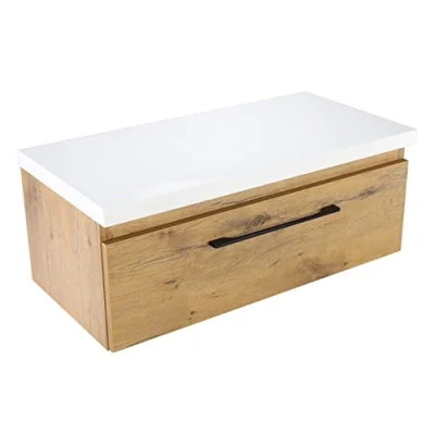 Abbildung von paplinskimoebel Badezimmer Badmöbel Unterschrank Schrank Waschbecken + Waschtisch klein 80,5 x 39 32 cm aufsatzwaschbecken gesetzt mit waschbeckenunterschrank badschrank Holz Soft Close System