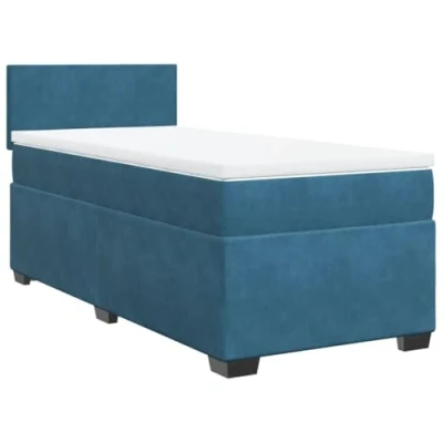 Abbildung von vidaXL Boxspringbett, Polsterbett Bett mit Matratze LED, Bettgestell Kopfteil Lattenrost, Einzelbett für Schlafzimmer, Blau 90x190cm Samt