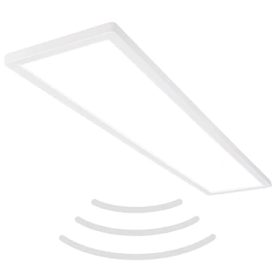 Abbildung von BRILONER LED Deckenlampe mit Bewegungsmelder, flach, IP44 Spritzwasserschutz, Deckenleuchte, Panel, Badlampe, Badezimmerlampe, Küchenlampe, Feuchtraumleuchte, 98x20x3cm (LxWxH), Weiß