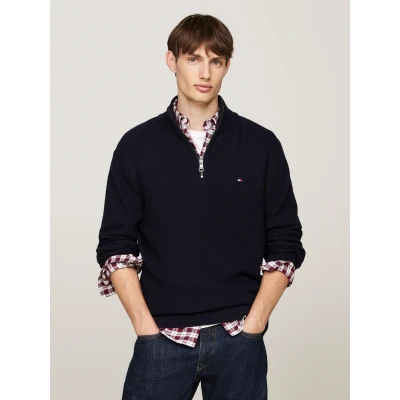 Abbildung von Tommy Hilfiger Structure ZIP MOCK Strickpullover, Herren, Größe: Small, Blau