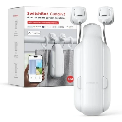 Abbildung von SwitchBot Smart Automatischer Vorhangöffner Bluetooth Fernbedienung mit App/Timer, Aufgerüsteter Hochleistungsmotor, Kompatibel Matter/HomeKit (SwitchBot Hub 2 erforderlich) (Curtain 3, Rod)