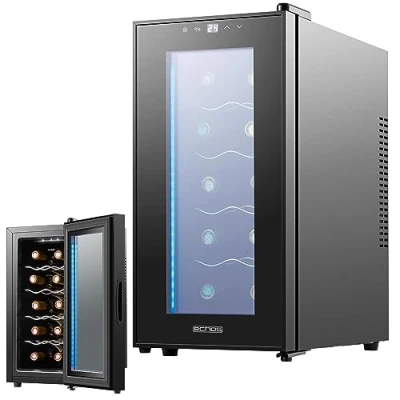 Abbildung von Echos Weinkühlschrank 10 Flaschen 28 Liter LED Beleuchtung Weinkühler Weinklimakühlschrank Mini Kühlschrank Wein Kühler Minibar mit Glastür