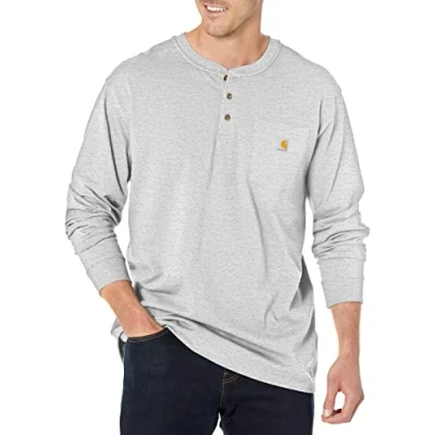 Abbildung von Carhartt Herren Loose Fit, schweres, langärmliges Pocket Henley T Shirt, Grau meliert, L