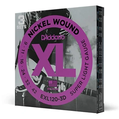 Abbildung von D&#039;Addario Gitarrensaiten E Gitarre Gitarren Saiten EXL120 3D Super Light, 09 42 3 Stück
