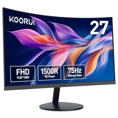 Abbildung von KOORUI Curved Monitor 27 Zoll FHD Computer Monitor, VA Panel, 75Hz, Krümmung 1800R, Neigungsverstellung, Augenpflege, HDMI, VGA Gaming Schwarz 27N5C