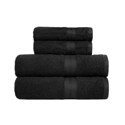 Abbildung von Amazon Basics Badetuch Handtuch Set, Ausbleichsicher, 2 Badetücher und Handtücher, 100% Baumwolle 500g/m², 4 Stück, Schwarz, 140 x 70 cm &amp; 100 50