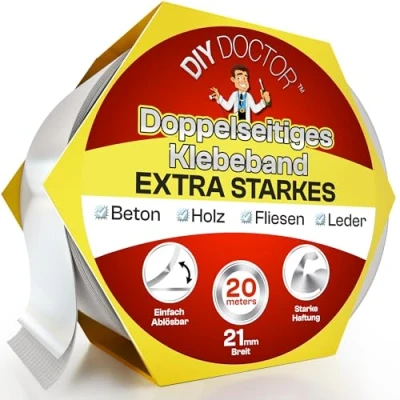 Abbildung von DIY Doctor Doppelseitiges Teppichband 21mm x 20m Extra Starkes Klebeband für Zuhause &amp; Beruf