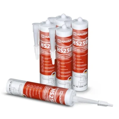 Abbildung von HAUSA Hochtemperatursilikon HS250 rot 5 x 300ml dauerelastische hitzebeständige Dichtmasse +315C Dichtstoff zum Kleben Abdichten von Öfen Kochfeldern Motoren schnellhärtend ölbeständig