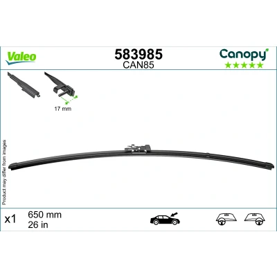 Abbildung von Scheibenwischer Valeo Canopy 583985 650mm Flachbalkenwischblatt, Wischgummi aus &gt;80 % nachhaltigen Materialien MERCEDES BENZ: Viano, B Klasse