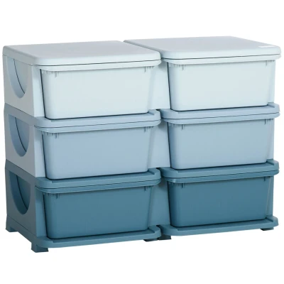 Abbildung von HOMCOM Spielzeugtruhe Schubladenschrank für Kinder, mit 6 Ebenen (Spielzeugkiste, 1 St., Aufbewahrungsbox), Kinderzimmer, Blau