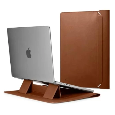 Abbildung von Spigen Valentinus S Laptoptasche Hülle Tasche 13 13,3 14 Zoll, Leder Laptop Kompatibel mit MacBook Pro/Air, M1 / M3, Dell, Acer, ASUS, Hp, Lenovo usw Braun
