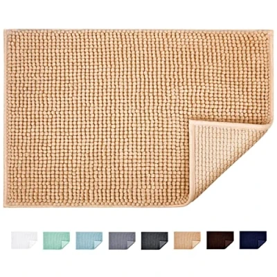 Abbildung von JARITTO Badematte rutschfest Badvorleger Mit Chenille Mikrofaser Badezimmerteppich Saugfähig Weich Maschinenwaschbar für Dusche Toilette 50 x 80 cm (Beige)