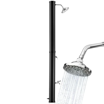 Abbildung von tectake® Solardusche 35 Liter, Gartendusche mit Regenduschkopf und Wasserhahn, warmes Wasser für Garten, als Campingdusche, Pooldusche Gartenschlauch Anschluss, solar Shower Aussendusche schwarz