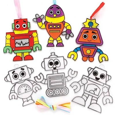 Abbildung von Baker Ross FE379 Roboter Sonnenfänger Bastelset, Buntglas Effekt für Kinder zum Dekorieren und Präsentieren Kunst Bastelaktivitäten, 10 Stück