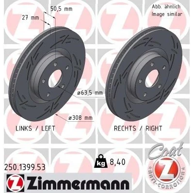 Abbildung von ZIMMERMANN 250.1399.53 Bremsscheibe 308 27 5/5 5 108 innenbelüftet, geschlitzt beschichtet FORD: Focus Mk4 Turnier, Schrägheck
