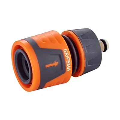 Abbildung von GRIFEMA GE1202 Garten Wasserstop 13 mm (1/2 zoll) und 15 (5/8 zoll), Steckverbinder mit Aquastop, Rutschfestem Gewindegriff, Kann Wasser Schnell Stoppen, Orange