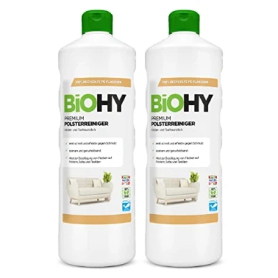 Abbildung von BiOHY Premium Polsterreiniger (2 x 1 liter) Bio Konzentrat für Polstermöbel, Sofas, Teppiche &amp; Textilien Nasssauger andere Geräte geeignet geruchslösender Fleckentferner