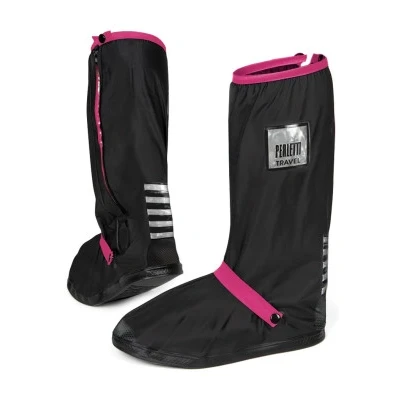 Abbildung von PERLETTI Überschuhe Schwarz Wasserdicht Beständig rutschfest Schuhüberzieher Wiederverwendbar Verstärkt mit Reflektorstreifen Hohe Regenschutz Galoschen für Regen Schnee (XS (33/35 EU), Pink)