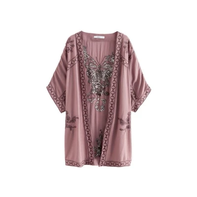 Abbildung von Next Longline Embroidered Kimono Coverup Regular FIT Leichte Jacke mauve, Damen, Größe: S/M, Mauve