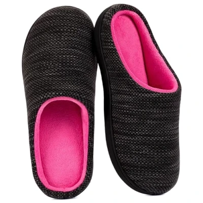 Abbildung von RockDove Damen Hausschuh aus Memory Schaum mit Vogelaugenstrick, 42/43 EU, Schwarz und Fuchsia